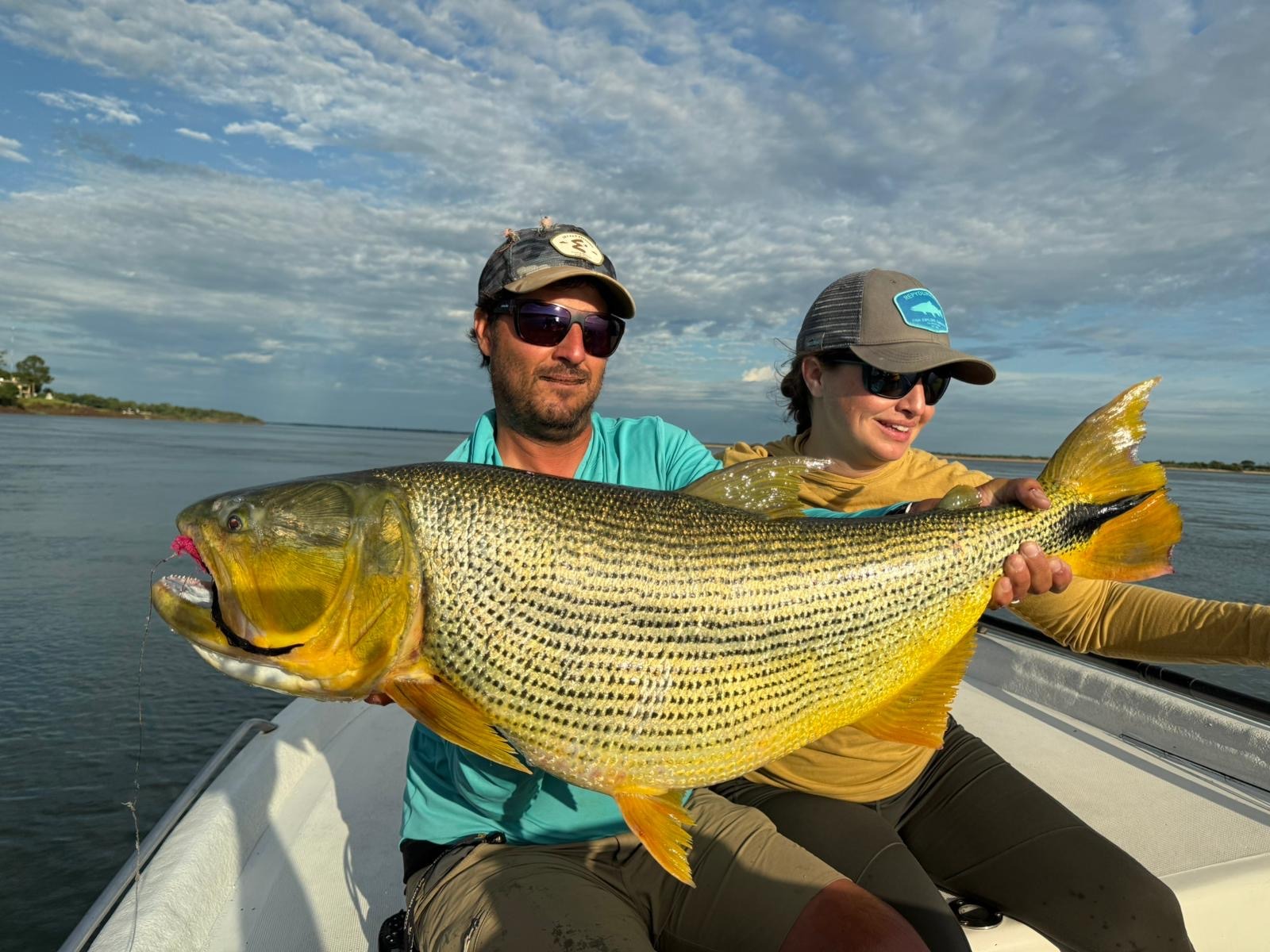 Golden dorado by boat